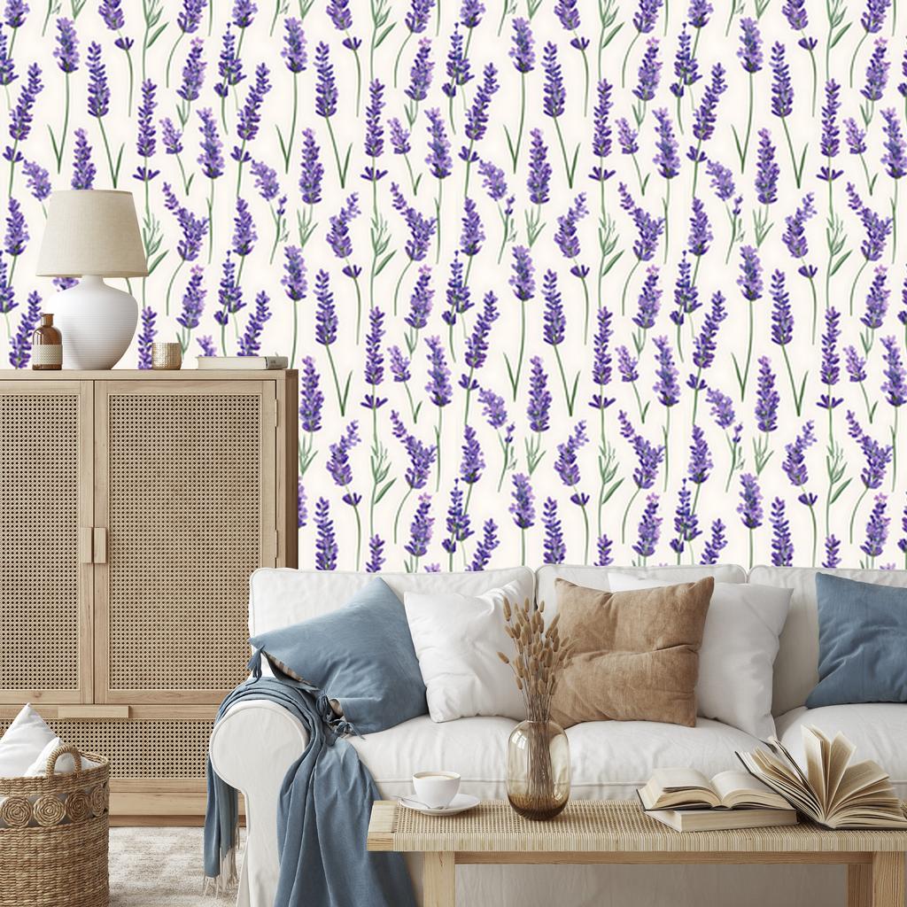 Wallpaper Flowers and Leaves White and Purple for Living Room and Bedroom 50x1000