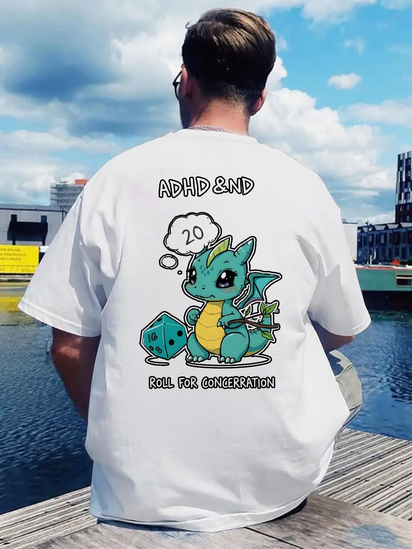 

Funny ADHD Graphic T-shirt - Back Print with Blue Dragon - Lightweight Summer Tee for Gaming S