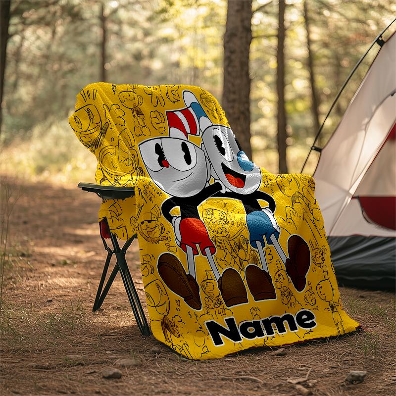 Personalized Custom Name Blanket - Cuphead Print Design,Blanket for Sofa,Bed,Travel,Camping - Soft and Warm, Great Gift
