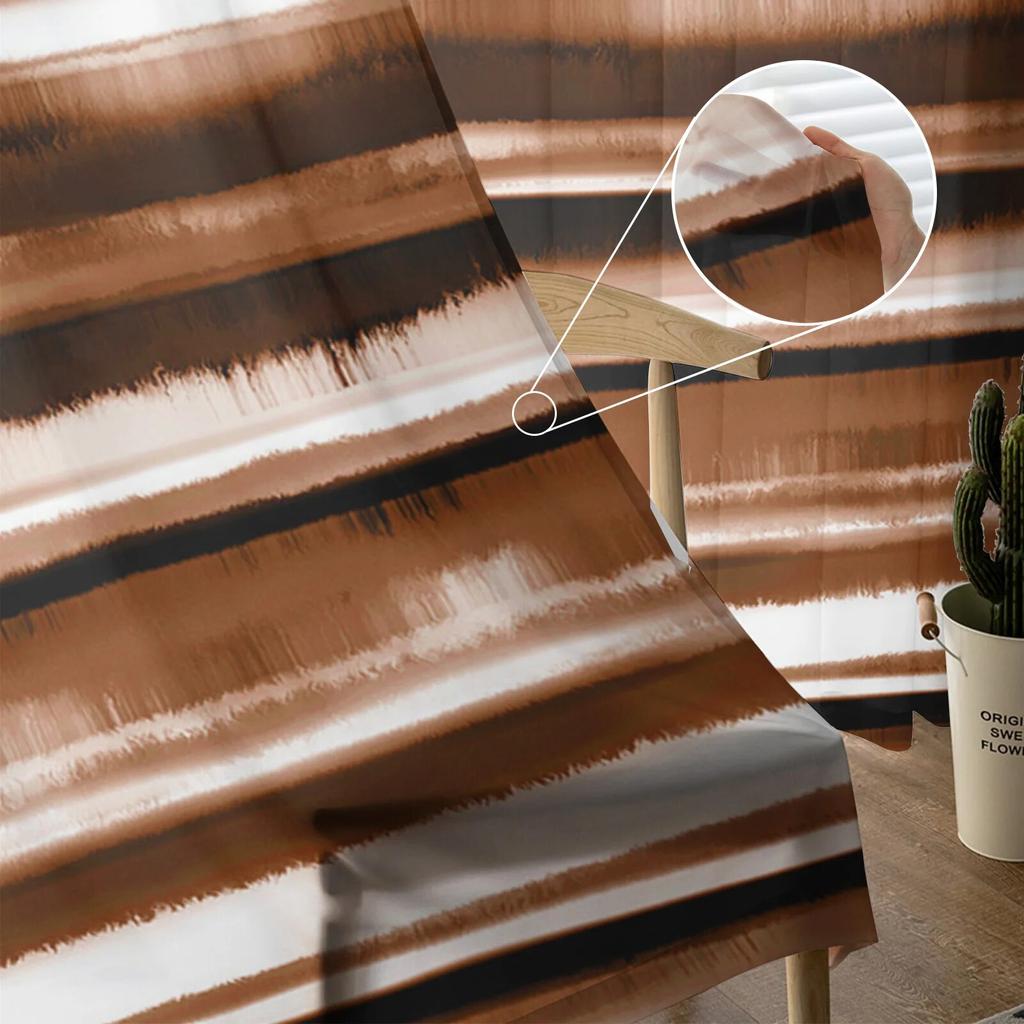 Aquarell Streifen Farbverlauf Braun Schlafzimmer Transparente Gardinen Urlaub Dekoration Fenster Voile Tüll Vorhang