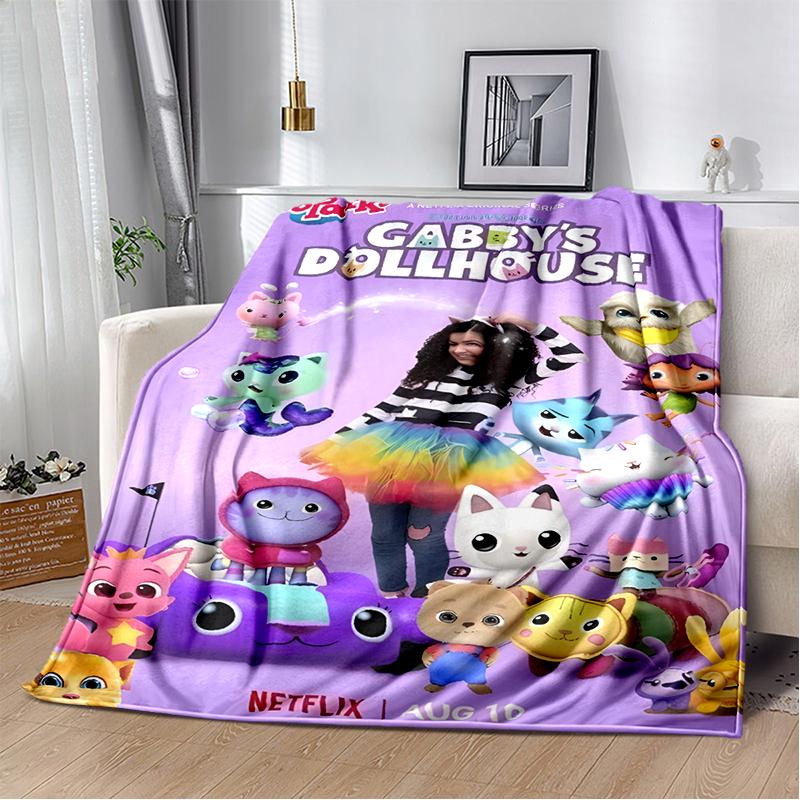 Cute Cartoon Gabby's dollhouse Throws Blanket Kids Super Soft Blankt for Sofa Travel Couch Picnic Flannel Blanket Birthday Gift