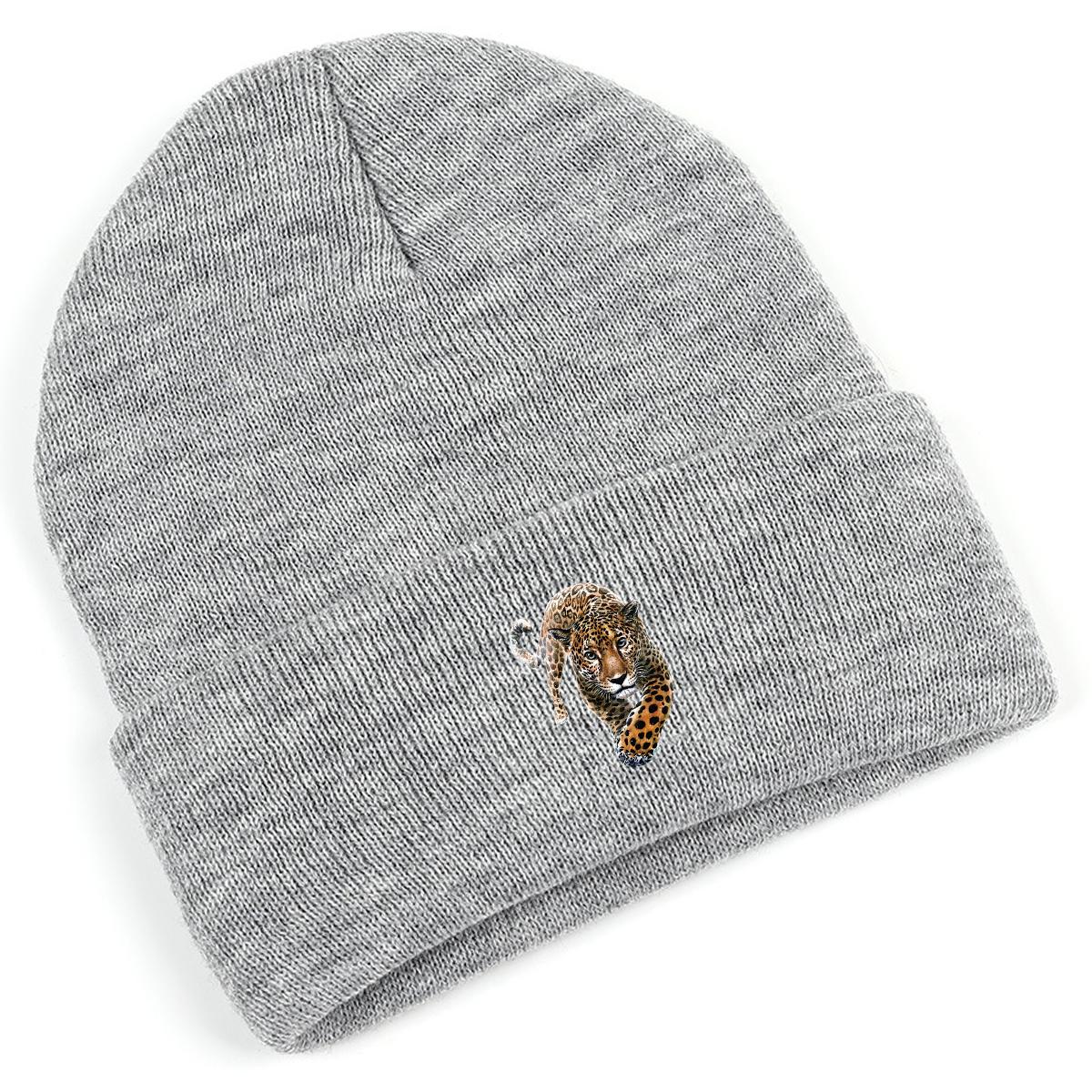 

Winter Hats Knit Hat Beanie Realistic Leopard Hats For Woman Leisure Stylish Knitted Cap Beanie Ideal Choice For Street Wear сірий колір