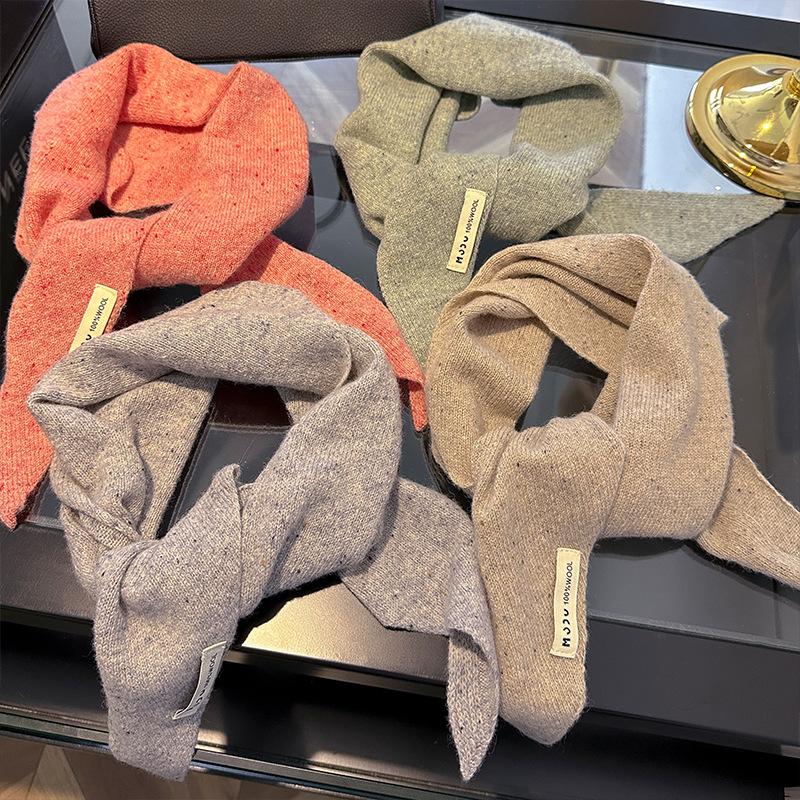 Knitted Scarf Women 100% Wool Winter Warm Scarves Triangl Solid Color Design Thickened Shawl Soft Cashmere Pashmina Neck NEW