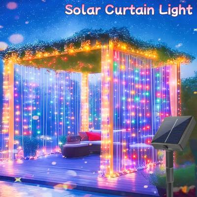 1Pack,100-600LED Solar Outdoor Curtain Fairy String Lights With 8 Modes For Wedding,Party,Window,Balcony,Patio,Eave,Garden,Christmas Decoration