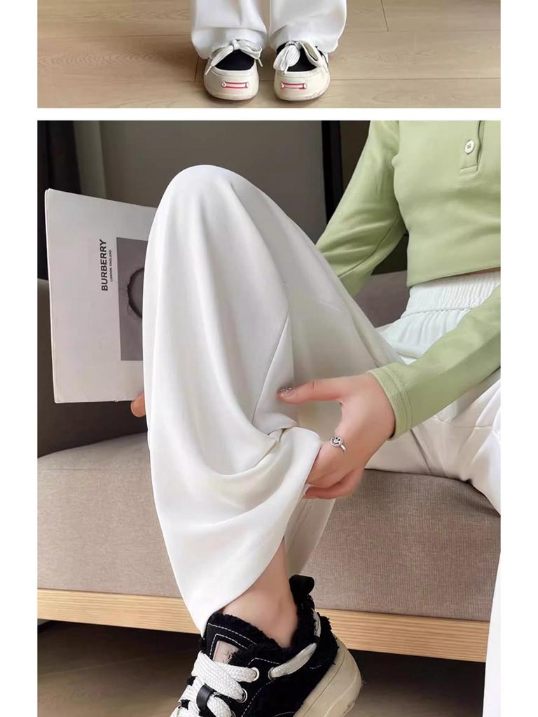 Drapey High-Waisted Slimming White Pants - Summer Versatile Casual Wear for Women
