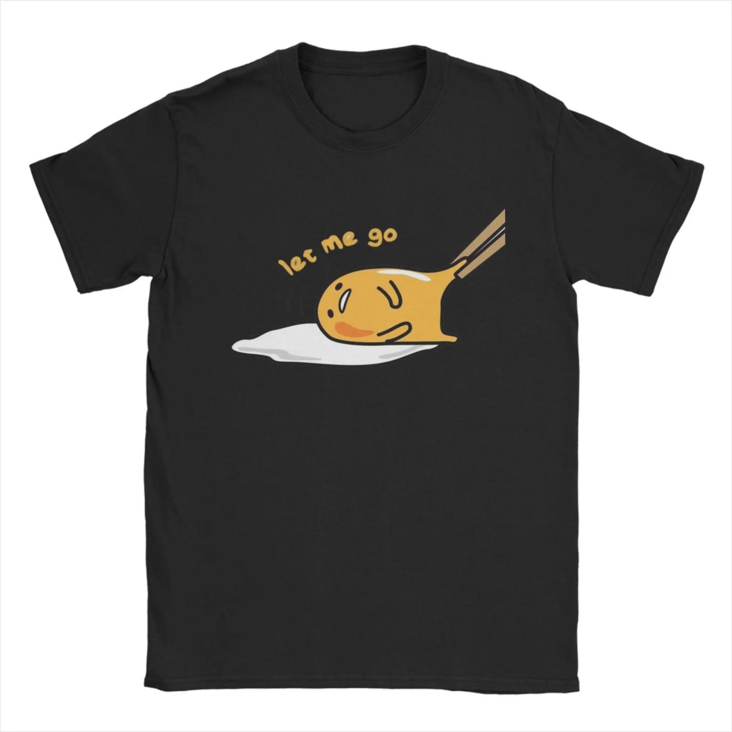 Футболка Gudetama Let Me Go для    Модные футболки 100% хлопок с круглым вырезом, короткий рукав, с графическим принтом S чёрный