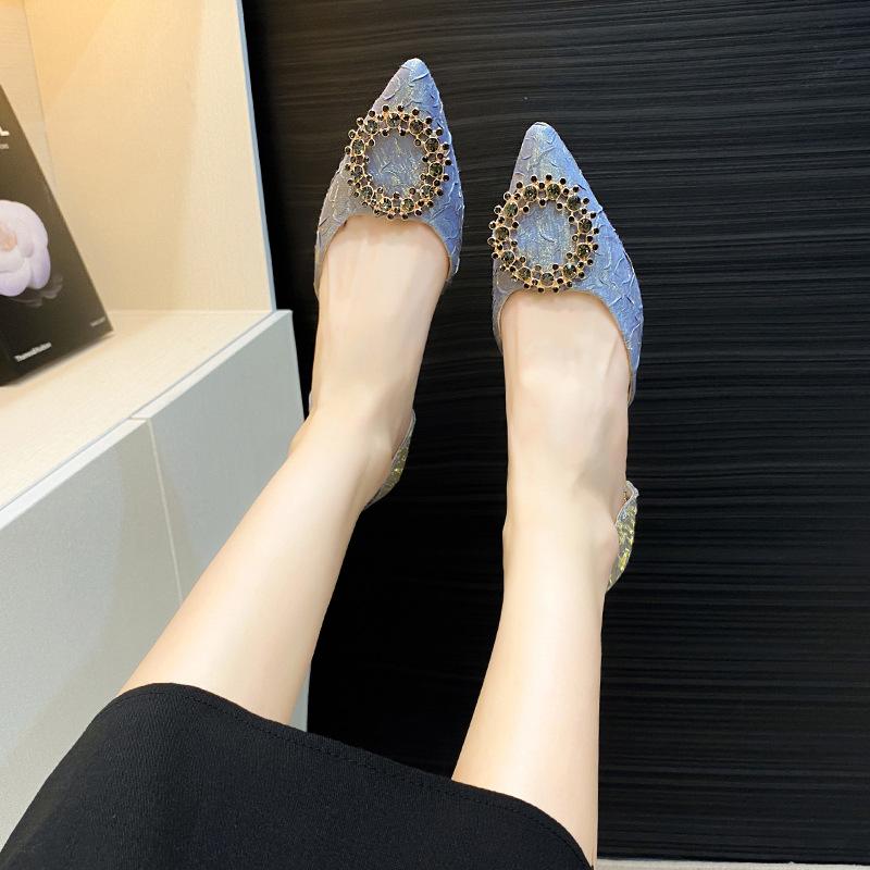 New Classic Style Crystal High Heels Women's French Stiletto Low-Cut Women's Shoes