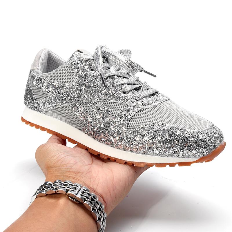 Buy Women Flat Glitter Sneakers Casual 