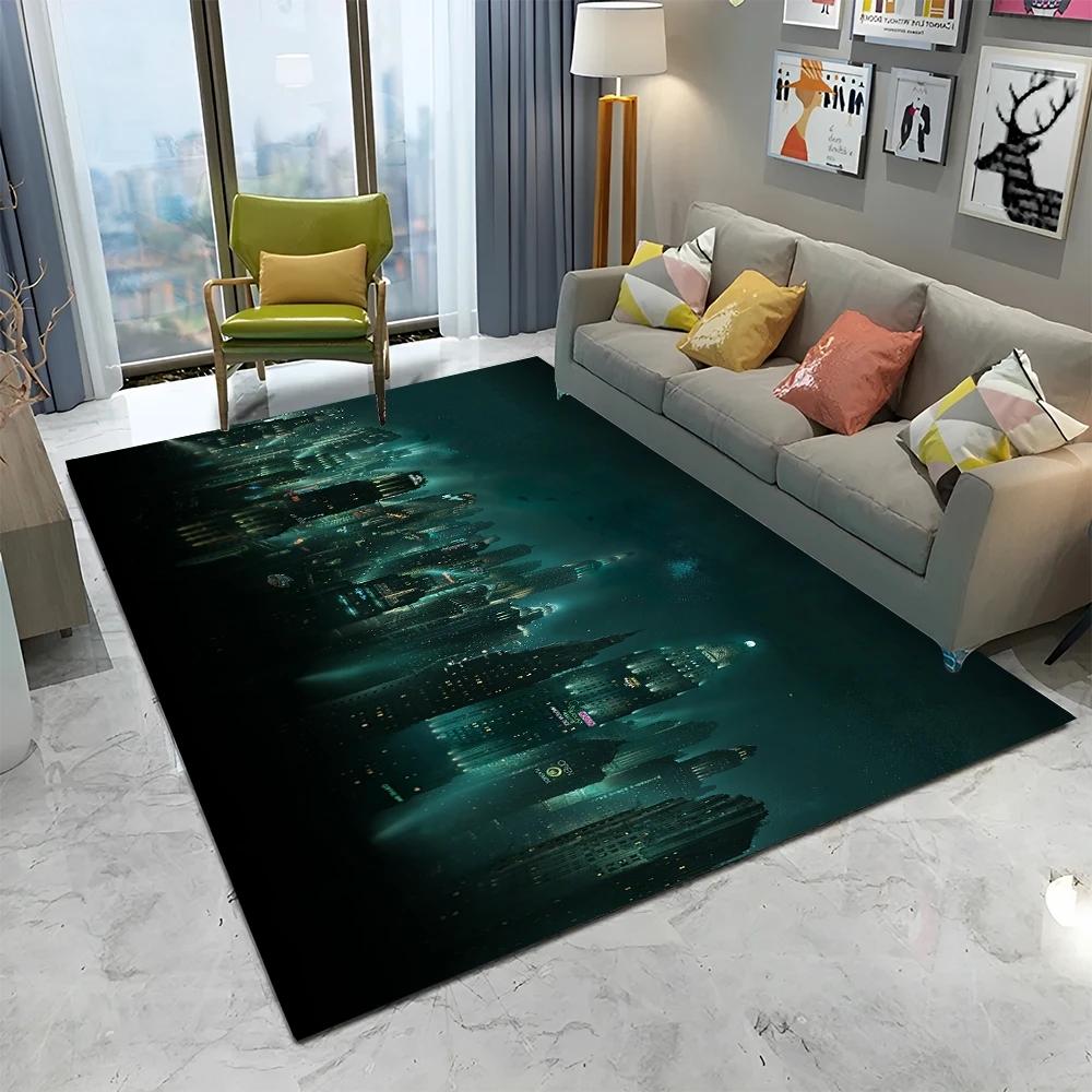 3D Retro BioShock Game Gamer HD Carpet Rug for Home Living Room Bedroom Sofa Doormat Decor,kids Play Area Rug Non-slip Floor Mat