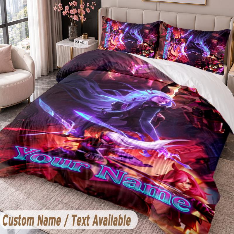 Custom Name Text 3Pcs Bedding Set League of Legends Duvet Cover And Two Pillowcases