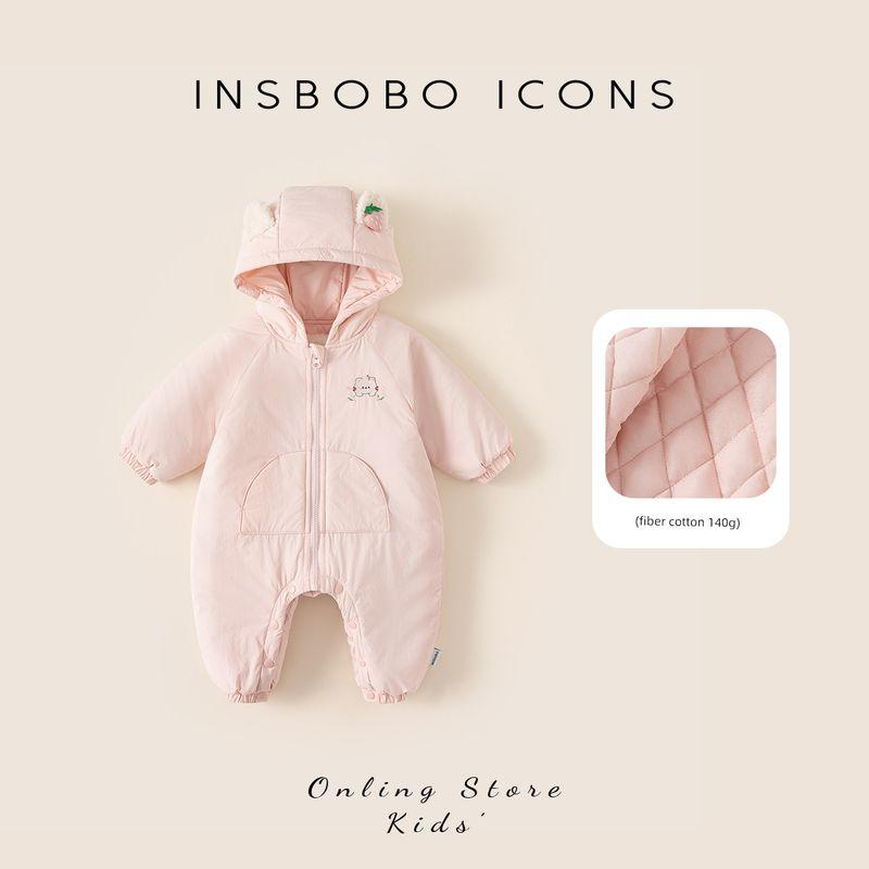 Insbobo Baby Autumn and Winter Clothes 2025 New Winter Quilted Cotton Baby Girl Romper Infant Girl Jumpsuit Winter Clothing Pink 66 cm