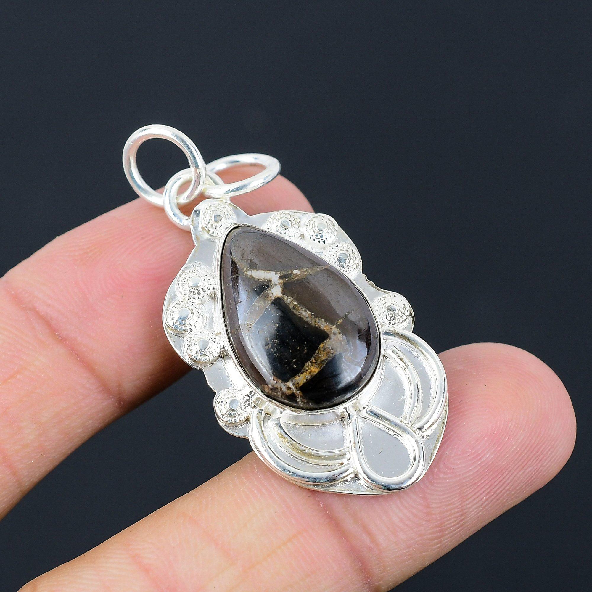 Натуральная марокканская грязь Трещина Ископаемое Драгоценный камень Подвеска Коричневый Серебро 925 пробы