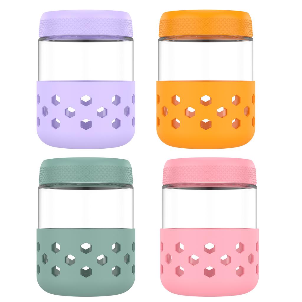 2/4/6Pcs Overnight Oat Container 16.9oz Glass Mason Jar with Silicone Sleeve Lid Leak Proof Yogurt Cup Dishwasher Safe for Snack