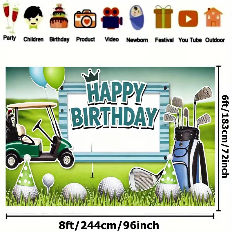 Carrello da Golf 2D Mazza Palla Buon Compleanno Sfondo Erba Verde Banner Sfondo Foto Sportiva