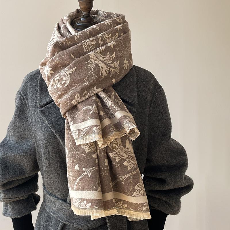 Latest Design Winter Two-Sided Jacquard Cashmere Scarves High Quality Women Thicken Wrap Shawl Ladies Wool Pashmina Scarf