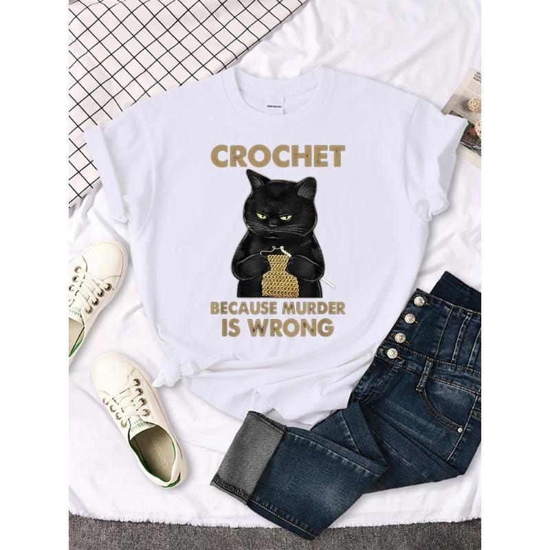 Crochet Because Murder Is Wrong Printing Female Tshirts Manga Summer T-shirt Summer Slim Tees Shirts Sports Slim Women T Shirts