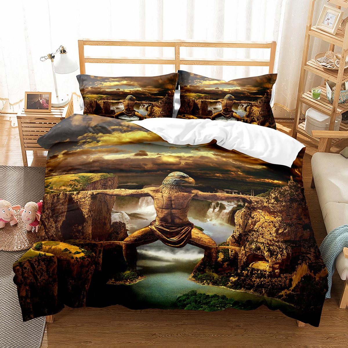 Пододеяльник с изображением мультфильма «Мир фантазий» «Король и королева» «Волшебный замок» «Мифический пейзаж» «Покрывало из полиэстера» (135x200cm)