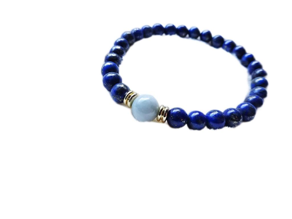 Leaf Stone Goal and Good Uncolored Jadeite and Lapis Lazuli Bracelet for Men and Natural 8mm and 6mm Medium 16cm [Dreams, Achievement, Fortune] Women,