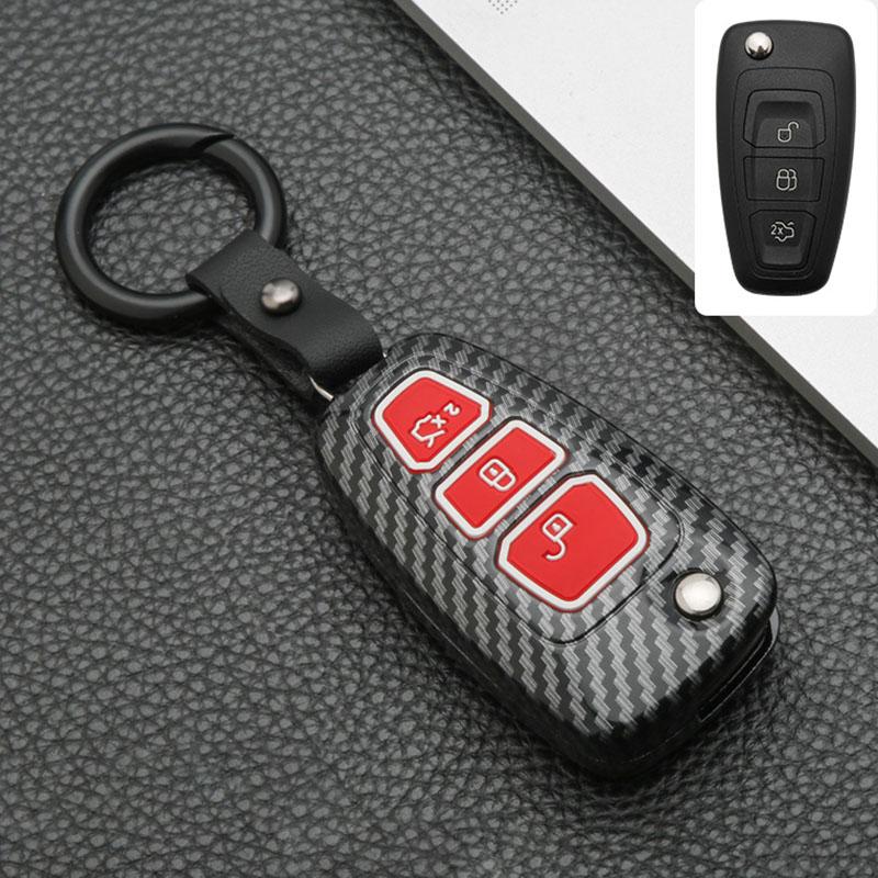 Carbon Fiber Abs Car Key Case Cover For Ford Fiesta Ranger C-Max S-Max Focus 3 4 Galaxy Mondeo Transit Tourneo Custom Mk3 Mk4