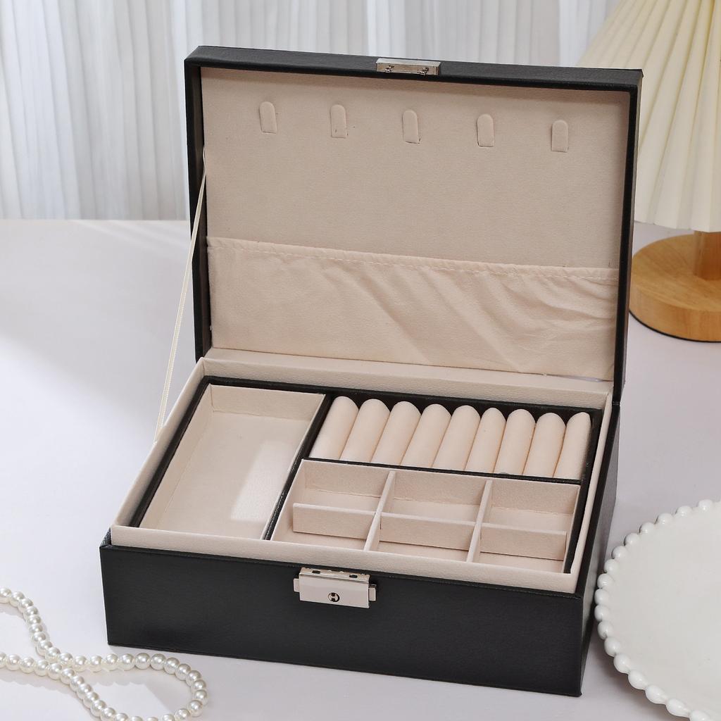 Desktop Jewelry Box Large Capacity Double-layered Jewelry Storage Box Ring Necklace Earrings Organizer Box Leather Material