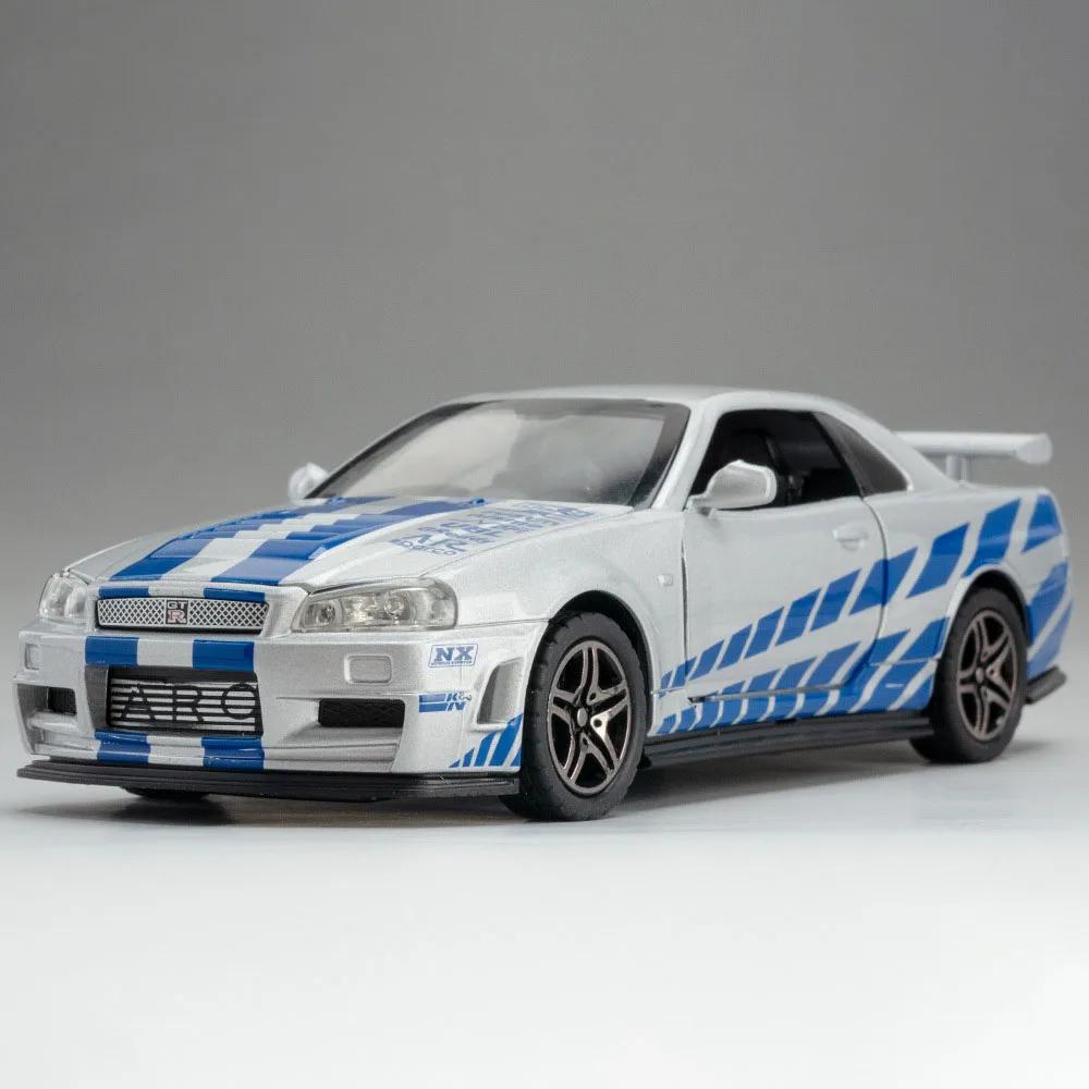 

1:32 Scale GTR R35 R34 Sports Car Model Toy Alloy Diecast Doors Opened Metal Body Pull Back Models Home Decor Decoration