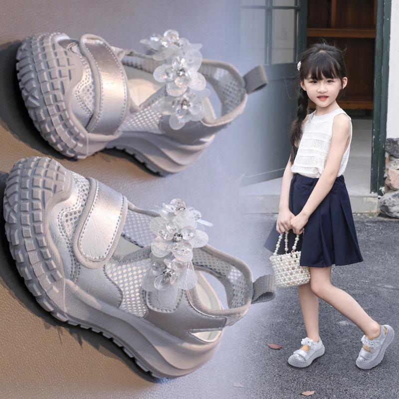 Cute Girls Shoes Mesh Closed-Toe Sport Sandals New Style Fashion Sneakers for Older Kids, Toddler Casual Shoes for Girls