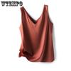 WTEMPO Women V-neck Sleeveless Blouses Elegant Silk Satin Vests Female Summer 2023 Casual Loose Tanks & Camis Solid Green Tops