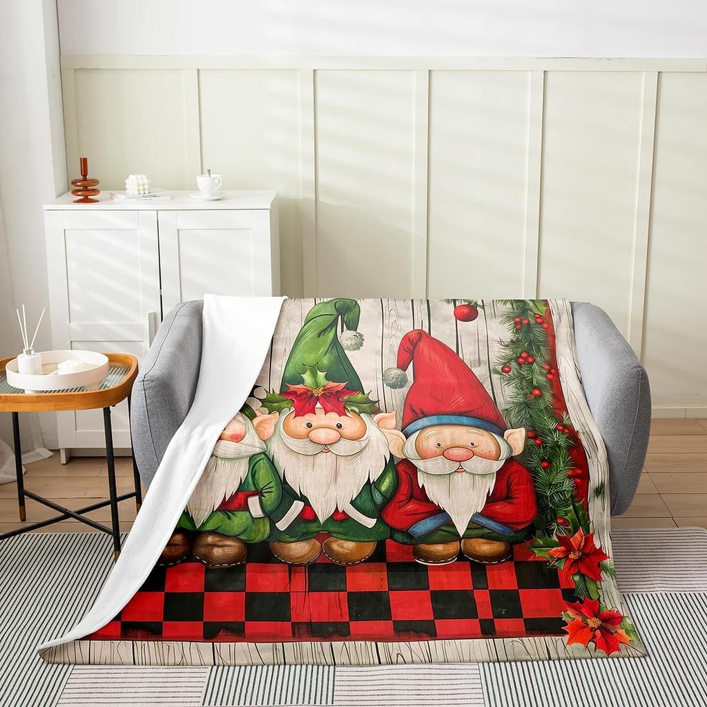 Gingerbread Xmas Flannel Blanket Blue Christmas Tree Candy Throw Blanket Western New Year Theme Cozy Throws for Bed Couch Sofa