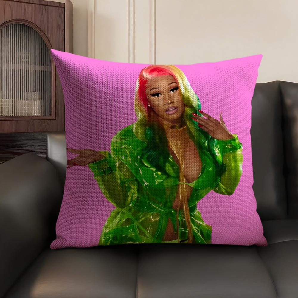 N-Nicki Minajj Singer Cushion Cover Natural Linen Organic Fabric Double-Sided Printing Sofa Home Decor Gift Pillow Case