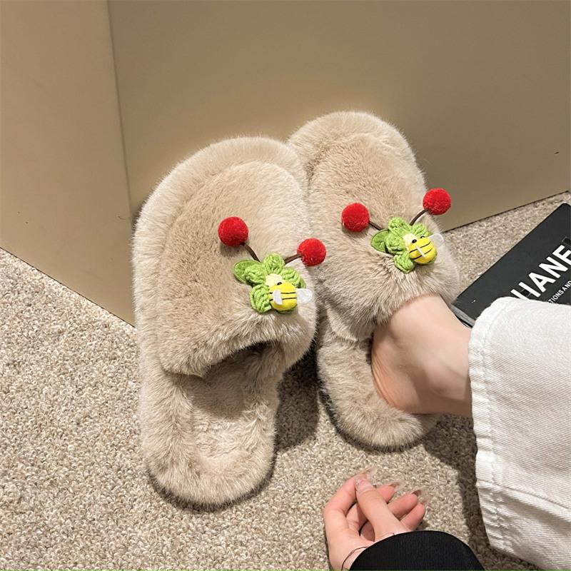 2024 Zimowe Buty Damskie Wiśniowe Kapcie Domowe Casualowe Damskie Puszyste Klapki Jesienne Ciepłe Pluszowe Kapcie Sypialniane Damskie Bawełniane Buty