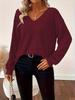 European & American Women's V-Neck Solid Sweater - Autumn Long Sleeve Casual Loose Bow Top