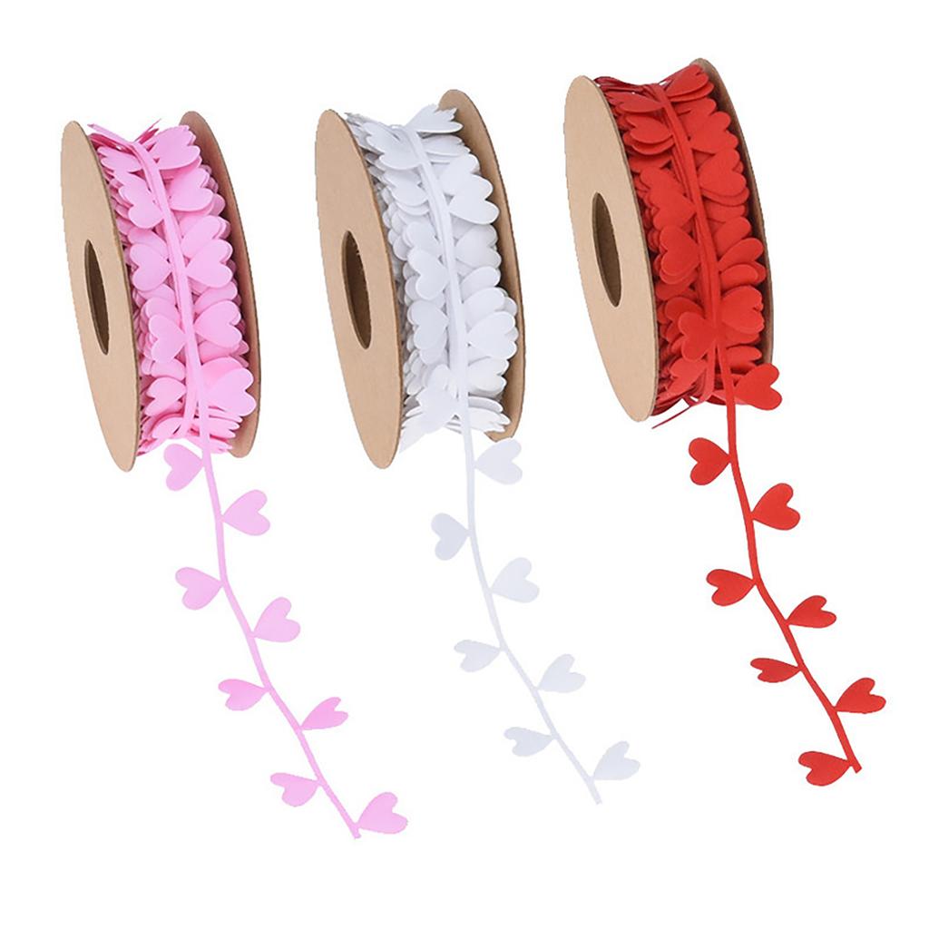 Set Of 3 Colorful Silk Ribbons for Gift Wrapping Love Heart Embossing Polyester Ribbon Wedding Party Decoration