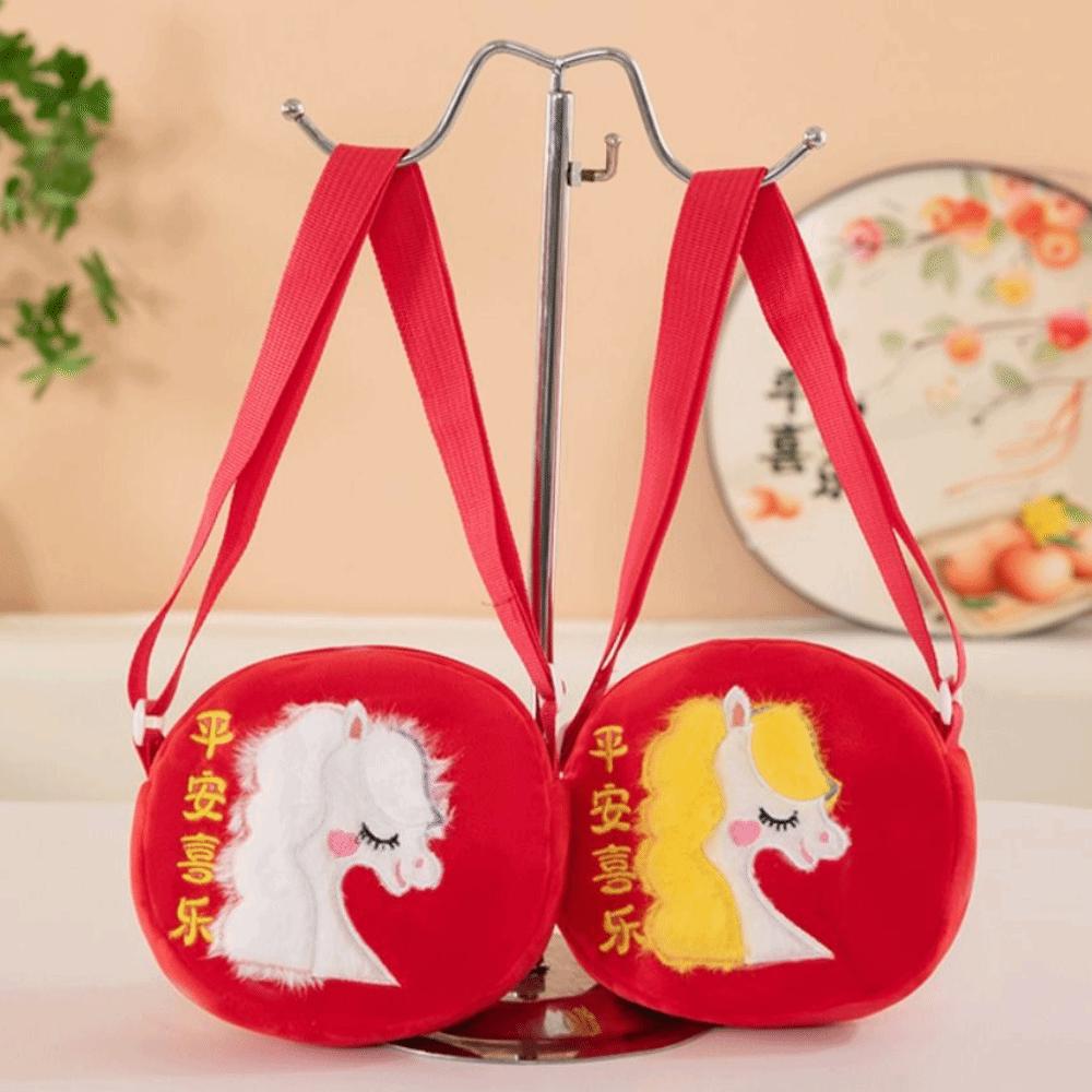 Chinese Style Zodiac Horse Plush Crossbody Bag Lucky Horse Headphone Bag  Childrens Gift