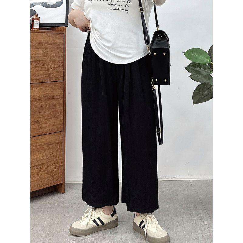

Plus Size Loose Casual Pants Plus Size Ladies Women s Summer Thin High Waist Slimming Slim Fit Wide Leg Harem Rayon Cropped Pants Black 4XL