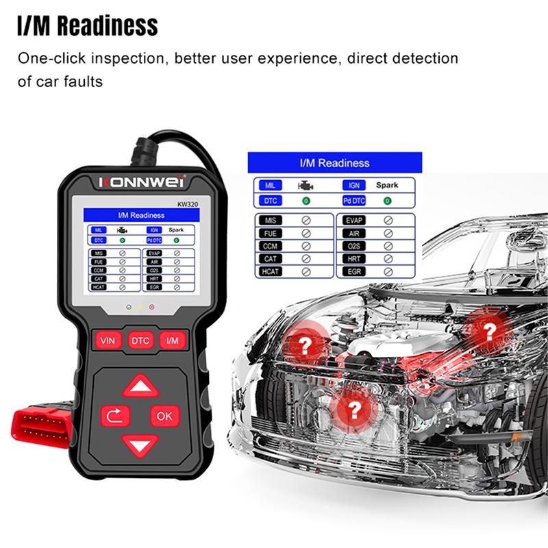 2026 KONNWEI KW320 Car Scanner OBD2 EOBD Fault Diagnostic Tools Professional Auto Scanner Live Data Read Erase Codes DTC Lookup