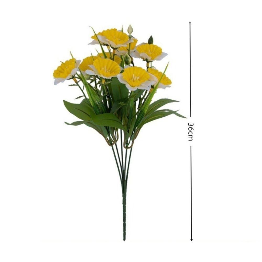 Silk Flower Artificial Daffodil Bouquet Multiple Heads 36cm Simulation Plants Leaves Bridal Bouquets Real Touch Plants