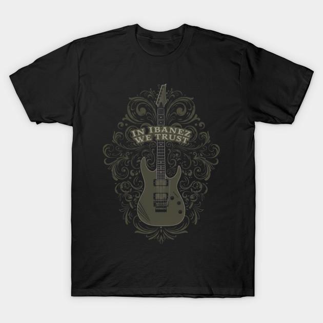 

Men Black Print T-shirt In Ibanez We Trust, Electric Guitar No-Cut Transfer Paper Print Cotton Tshirt L чорний