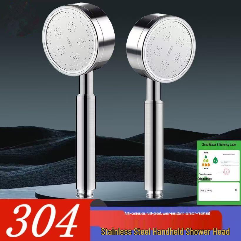 304 Stainless Steel Pressurized Shower Set with Handheld Head, Hose, and Descaling Feature