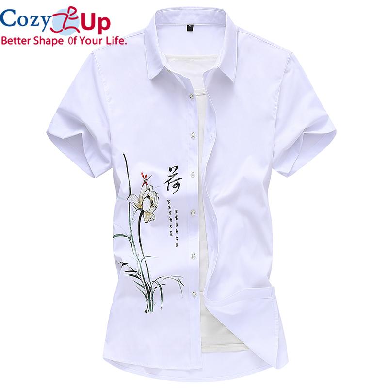 

Уютные мужские повседневные рубашки в китайском стиле, летние новые стильные модные рубашки с короткими рукавами с принтом, мужские L белый