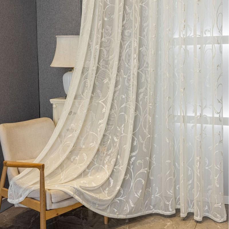 Elegant Jacquard Sheer Curtain Living Room Bedroom Balcony Light Filtering Window Drape Lightweight Decorative Panel