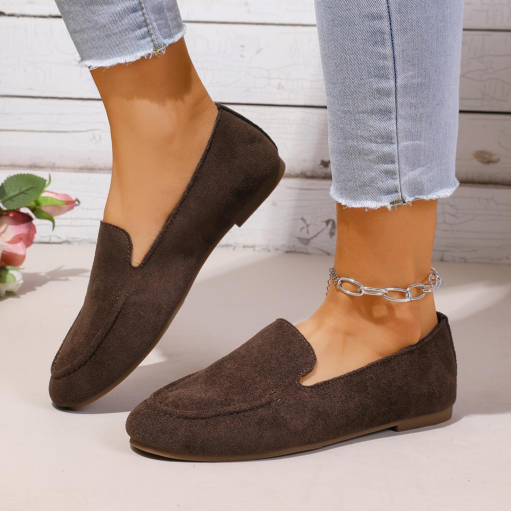 22 Round Head Covered with Ancient Suede, Comfortable and Elegant Temperament, Low-heeled Small Leather Shoes
