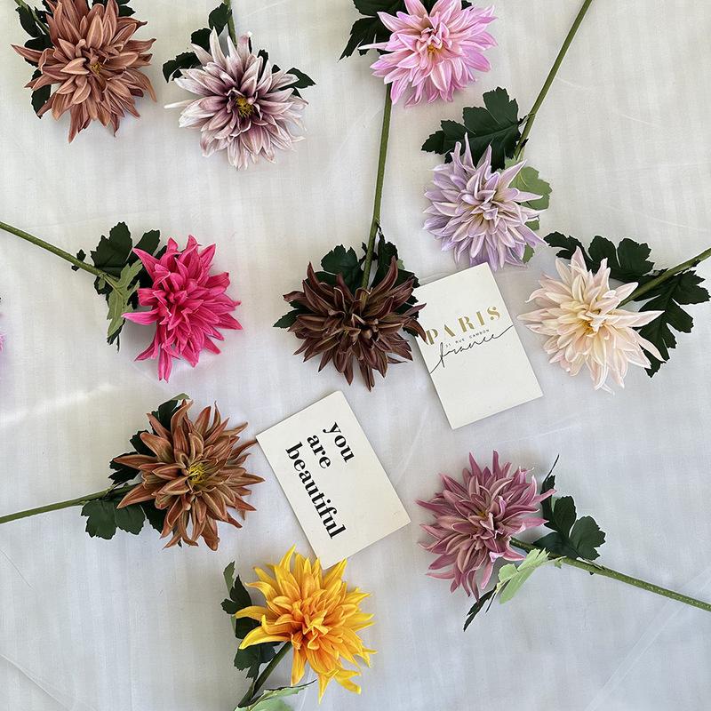 5pcs Large Dahlia Artificial Flower Real Touch Fake Chrysanthemum Lifelike Flower Stems for Wedding Home Floral Arrangement