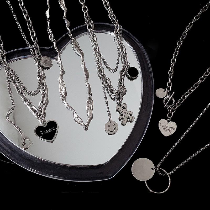 Titanium Steel Black Heart Pendant Necklace - High-End Niche Design Sweater Chain