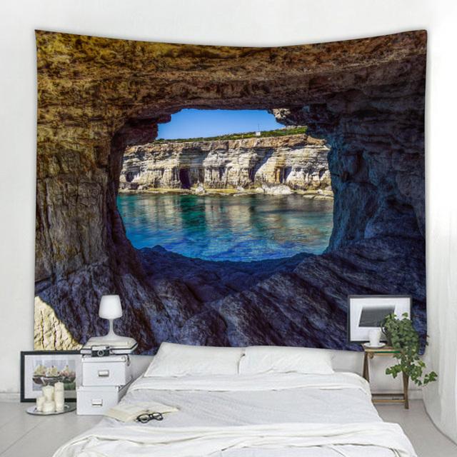 Rock Cave Sunrise 3d Printing Tapestry Reef Rock Cave Sea View Wall Hanging Living Room Bedroom Hall Tapestry Mural 6 Sizes
