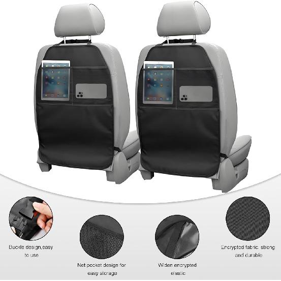 2 PCS Kick Mat Back Seat Protector, Waterproof Car Backseat Protective Kick Mat With 2 Mesh Pockets, Large Vehicle Seat Back Kick Mat Organizer For
