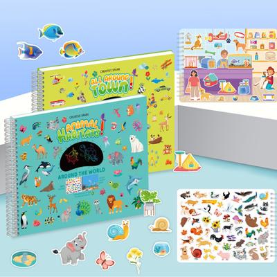 1 Set Libro di Adesivi Attività per Bambini Tema Animali/Città Libro Senza Schermo Bambini Piccoli Giocattoli Educativi Portatili Auto Aereo