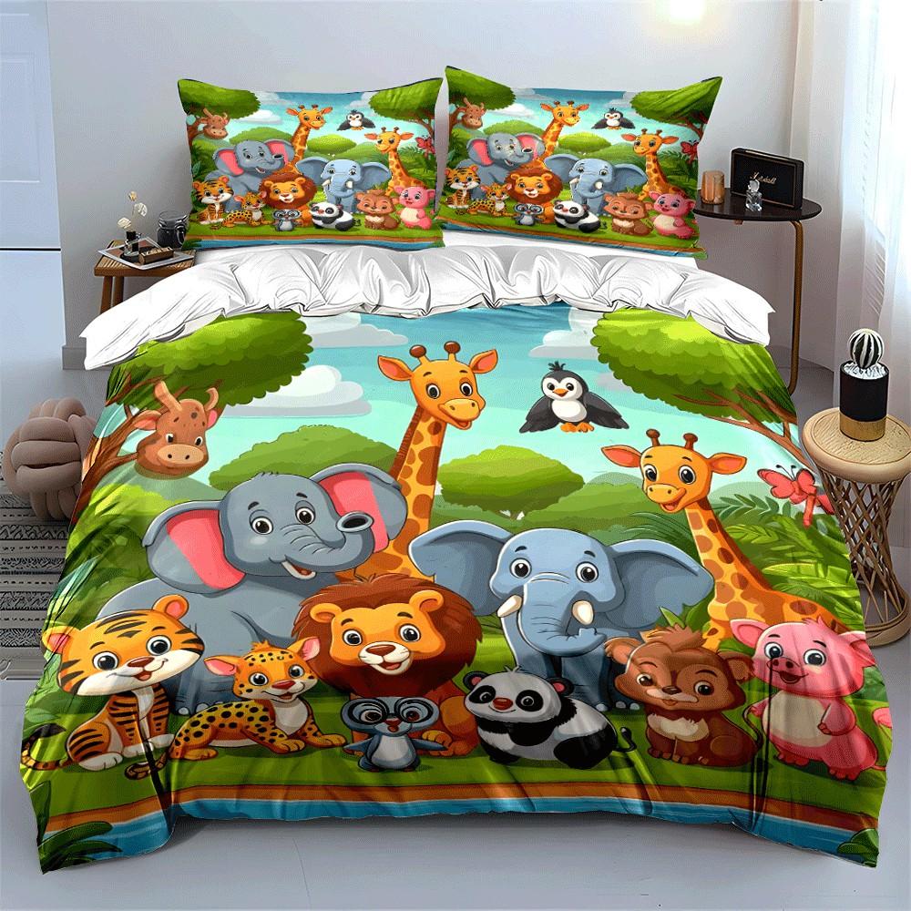 Jungle Animals Three-Piece Set For Kids Exquisite Three-Piece Bedding Set Gift For Kids And Adults