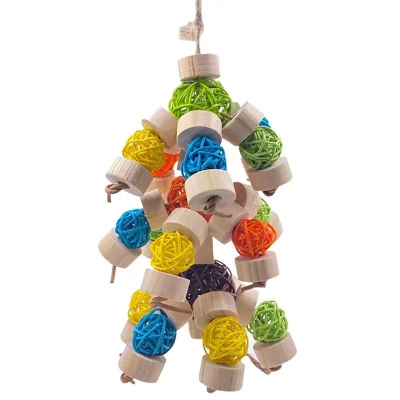 Zabawki do żucia dla ptaków, węzły blokowe, zabawka do rozrywania, wielokolorowa piłka rattanowa, zabawka do żucia dla papug, ary, cokatoos, zabawki dla papug afrykańskich