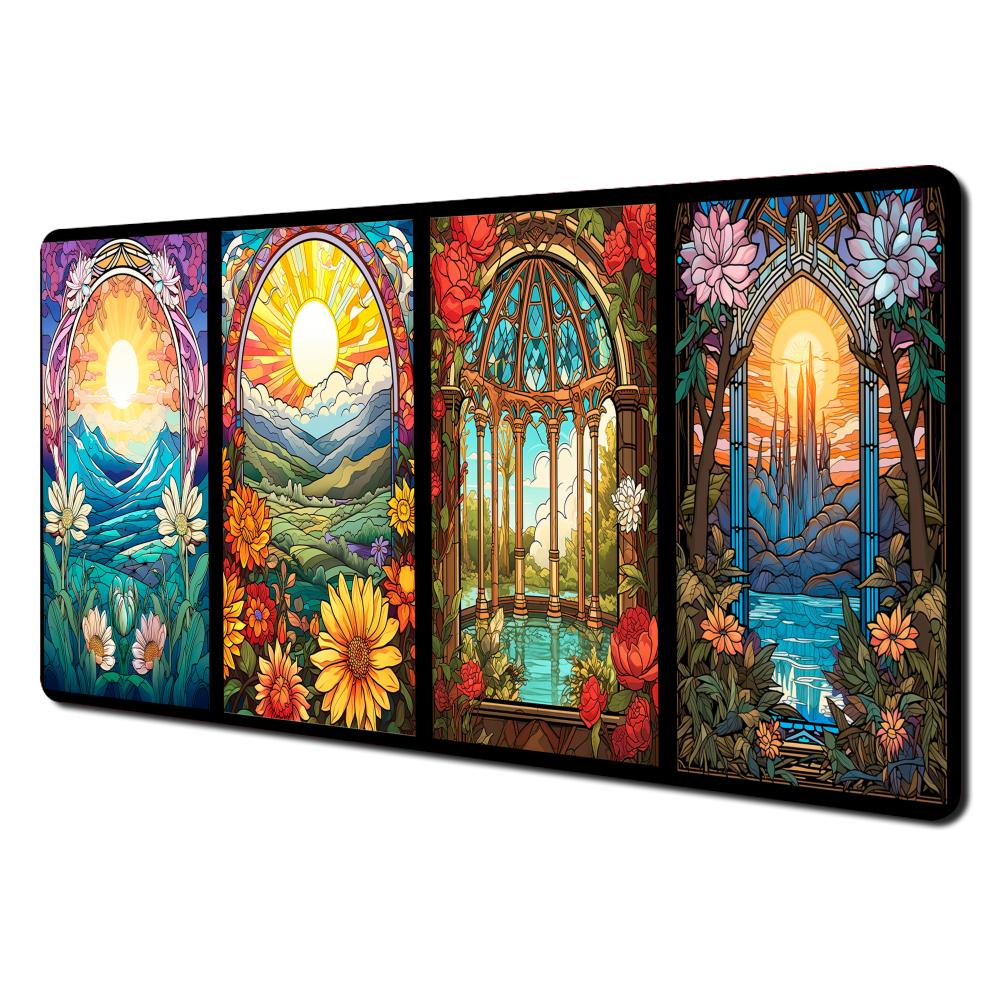 Quadruplepanel Stained Glass Style Fantasy Landscape Design Mouse Pad Desk Mat Gaming Pad Computer Keyboard Mouse Pads Mousemat