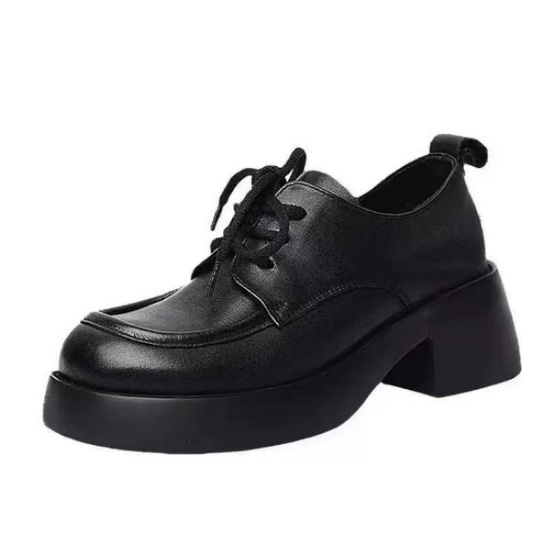 One-pedal women's single shoes spring and summer new medium thick heel soft leather breathable and comfortable small leather shoes